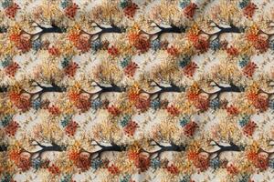 3D Sonbahar Ağaçları Desenli Dijital Baskılı Kumaş