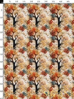 3D Sonbahar Ağaçları Desenli Dijital Baskılı Kumaş