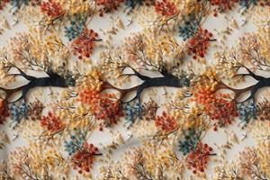 3D Sonbahar Ağaçları Desenli Dijital Baskılı Kumaş