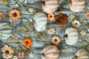 3D Sonbahar Balkabağı 2 Desenli Dijital Baskılı Kumaş