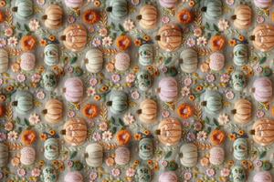 3D Sonbahar Balkabağı Desenli Dijital Baskılı Kumaş