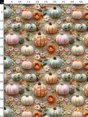 3D Sonbahar Balkabağı Desenli Dijital Baskılı Kumaş