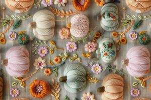 3D Sonbahar Balkabağı Desenli Dijital Baskılı Kumaş