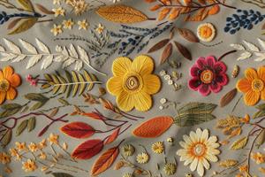 3D Sonbahar Çiçekleri Desenli Dijital Baskılı Kumaş