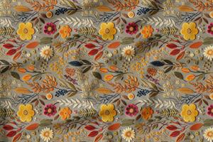 3D Sonbahar Çiçekleri Desenli Dijital Baskılı Kumaş