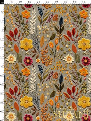 3D Sonbahar Çiçekleri Desenli Dijital Baskılı Kumaş