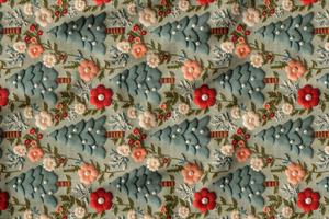 3D Sonbahar Keten Zeminli Çam Desenli Dijital Baskılı Kumaş