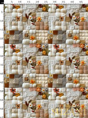 3D Sonbahar Papatya Patchwork Desenli Dijital Baskılı Kumaş