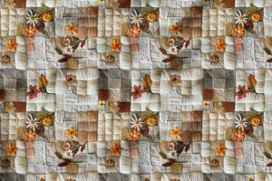 3D Sonbahar Papatya Patchwork Desenli Dijital Baskılı Kumaş