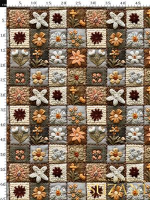 3D Sonbahar Patchwork Desenli Dijital Baskılı Kumaş