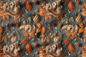 3D Sonbahar Sincap Desenli Dijital Baskılı Kumaş