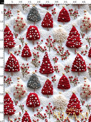 3D Yılbaşı Çam Desenli Dijital Baskılı Kumaş