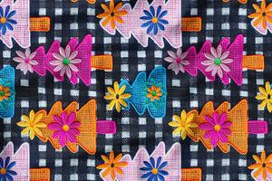 3D Yılbaşı Ekose Çam Desenli Dijital Baskılı Kumaş