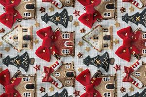 3D Yılbaşı Evler Desenli Dijital Baskılı Kumaş