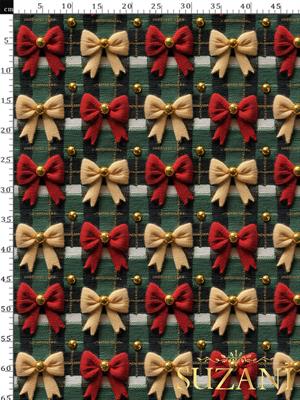 3D Yılbaşı Fiyonk Desenli Dijital Baskılı Kumaş