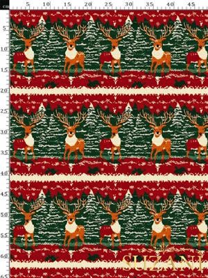 3D Yılbaşı Geyik Desenli Dijital Baskılı Kumaş