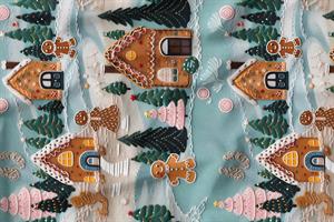 3D Yılbaşı Kurabiye Desenli Dijital Baskılı Kumaş