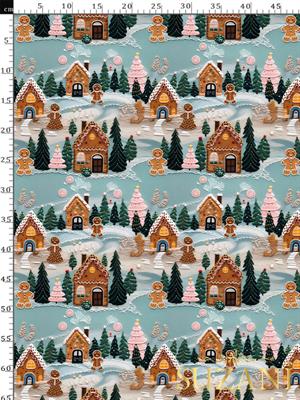 3D Yılbaşı Kurabiye Desenli Dijital Baskılı Kumaş