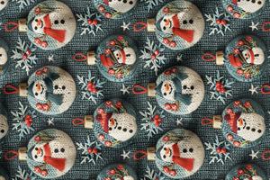 3D Yılbaşı Küreli Kardan Adam Desenli Dijital Baskılı Kumaş