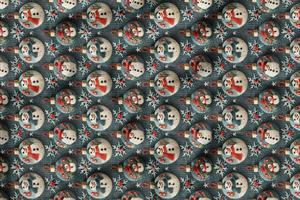 3D Yılbaşı Küreli Kardan Adam Desenli Dijital Baskılı Kumaş