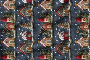 3D Yılbaşı Lacivert Evler Desenli Dijital Baskılı Kumaş