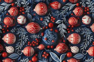 3D Yılbaşı Lacivert Küreler Desenli Dijital Baskılı Kumaş