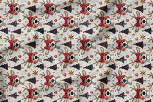 3D Yılbaşı Nakışlı Geyik Desenli Dijital Baskılı Kumaş