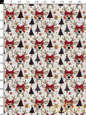 3D Yılbaşı Nakışlı Geyik Desenli Dijital Baskılı Kumaş