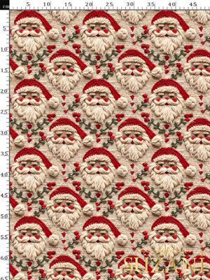 3D Yılbaşı Nakışlı Noel Baba 2 Desenli Dijital Baskılı Kumaş