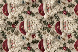 3D Yılbaşı Nakışlı Noel Baba Desenli Dijital Baskılı Kumaş