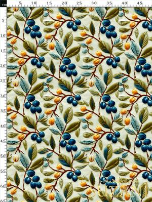 3D Zeytin Dalı Desenli Dijital Baskılı Kumaş