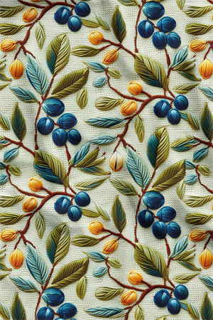 3D Zeytin Dalı Desenli Dijital Baskılı Kumaş