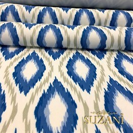 Bej Mavi Baklava İkat Kumaş