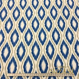 Bej Mavi Baklava İkat Kumaş