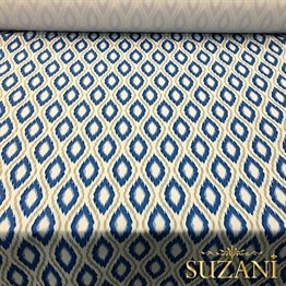 Bej Mavi Baklava İkat Kumaş