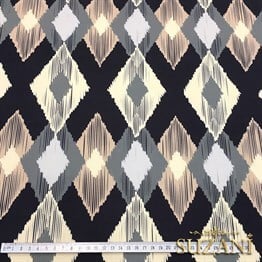 Bej Siyah Baklava İkat Kumaş