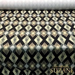 Bej Siyah Baklava İkat Kumaş