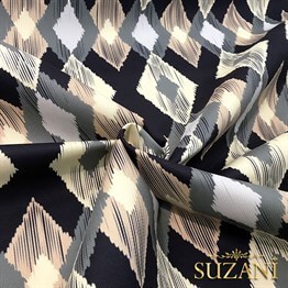 Bej Siyah Baklava İkat Kumaş