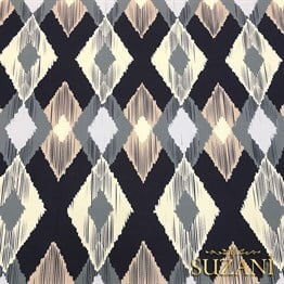 Bej Siyah Baklava İkat Kumaş