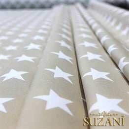 Bej Zemin Düz Yıldızlı Kumaş