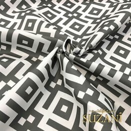 Beyaz Gri Geometrik Kumaş