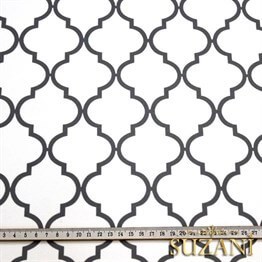 Beyaz Üzeri Gri Moroccan Desenli Kumaş