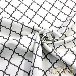 Beyaz Üzeri Gri Moroccan Desenli Kumaş