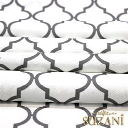 Beyaz Üzeri Gri Moroccan Desenli Kumaş