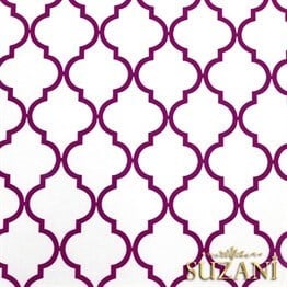 Beyaz Üzeri Mor Moroccan Desenli Kumaş