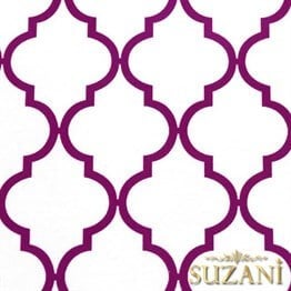 Beyaz Üzeri Mor Moroccan Desenli Kumaş