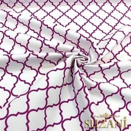 Beyaz Üzeri Mor Moroccan Desenli Kumaş