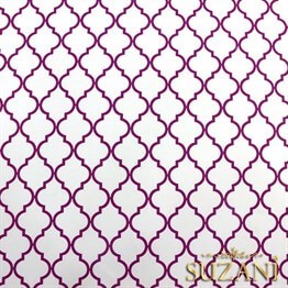 Beyaz Üzeri Mor Moroccan Desenli Kumaş