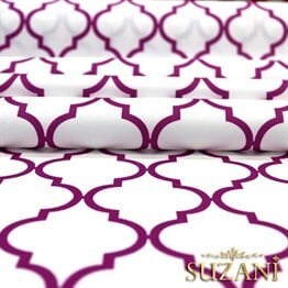 Beyaz Üzeri Mor Moroccan Desenli Kumaş