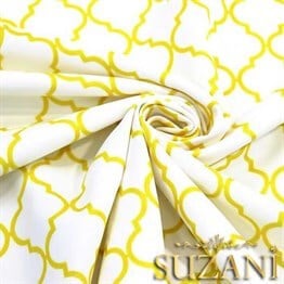 Beyaz Üzeri Sarı Moroccan Desenli Kumaş